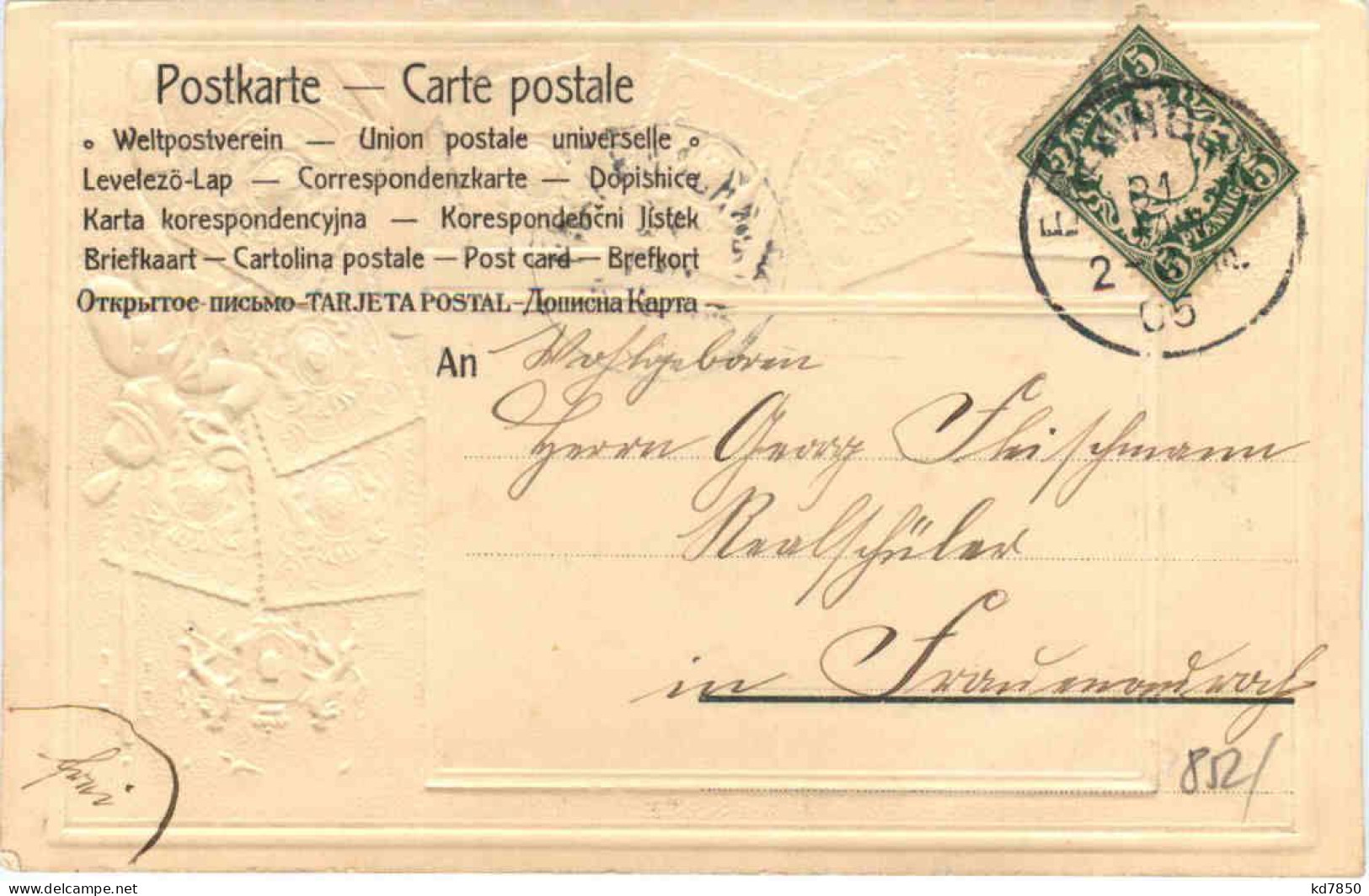 Erlangen - Kirchenplatz - Briefmarken - Prägekarte Litho - Erlangen