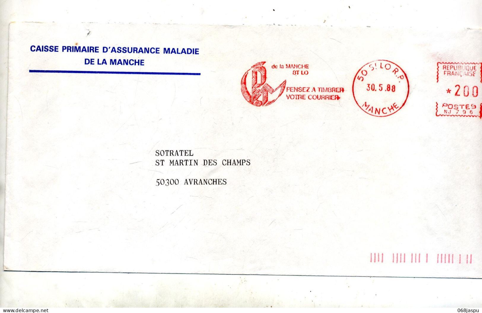 Lettre Flamme Ema Saint Lo Timbrer Courrier Entete Securite Sociale - EMA (Printer Machine)