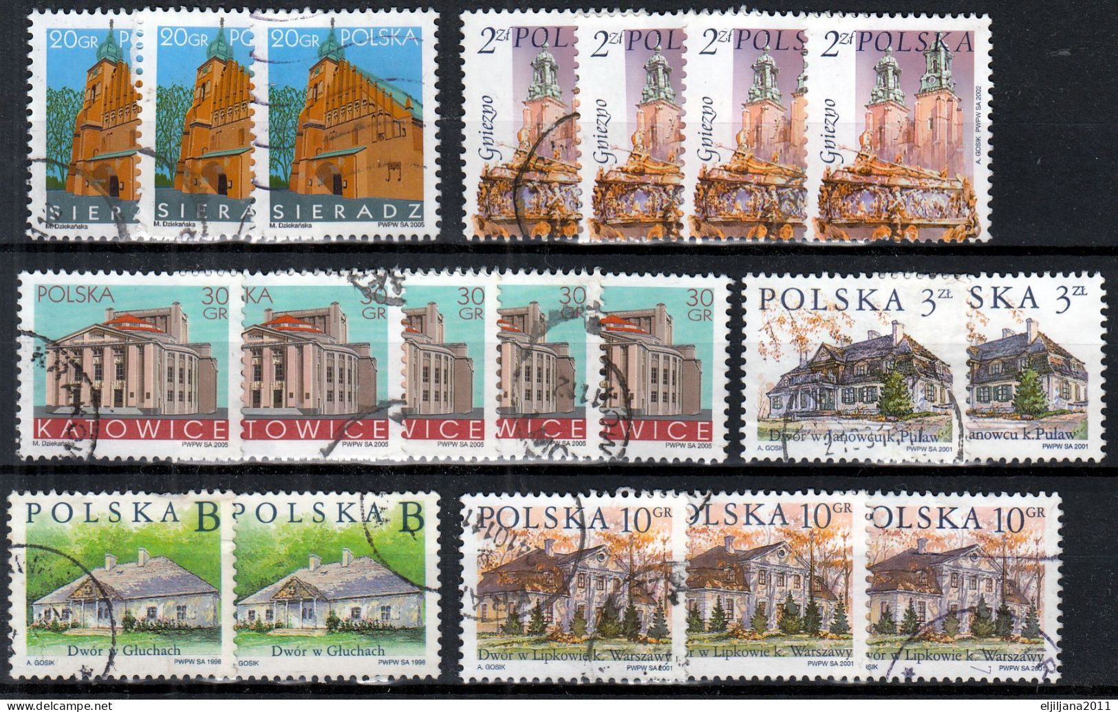 ⁕ Poland / Polska 1998 - 2005 ⁕ Castles - Cities Mi.3693,3882,3890,4199,4212 ⁕ 19v Used - Gebraucht