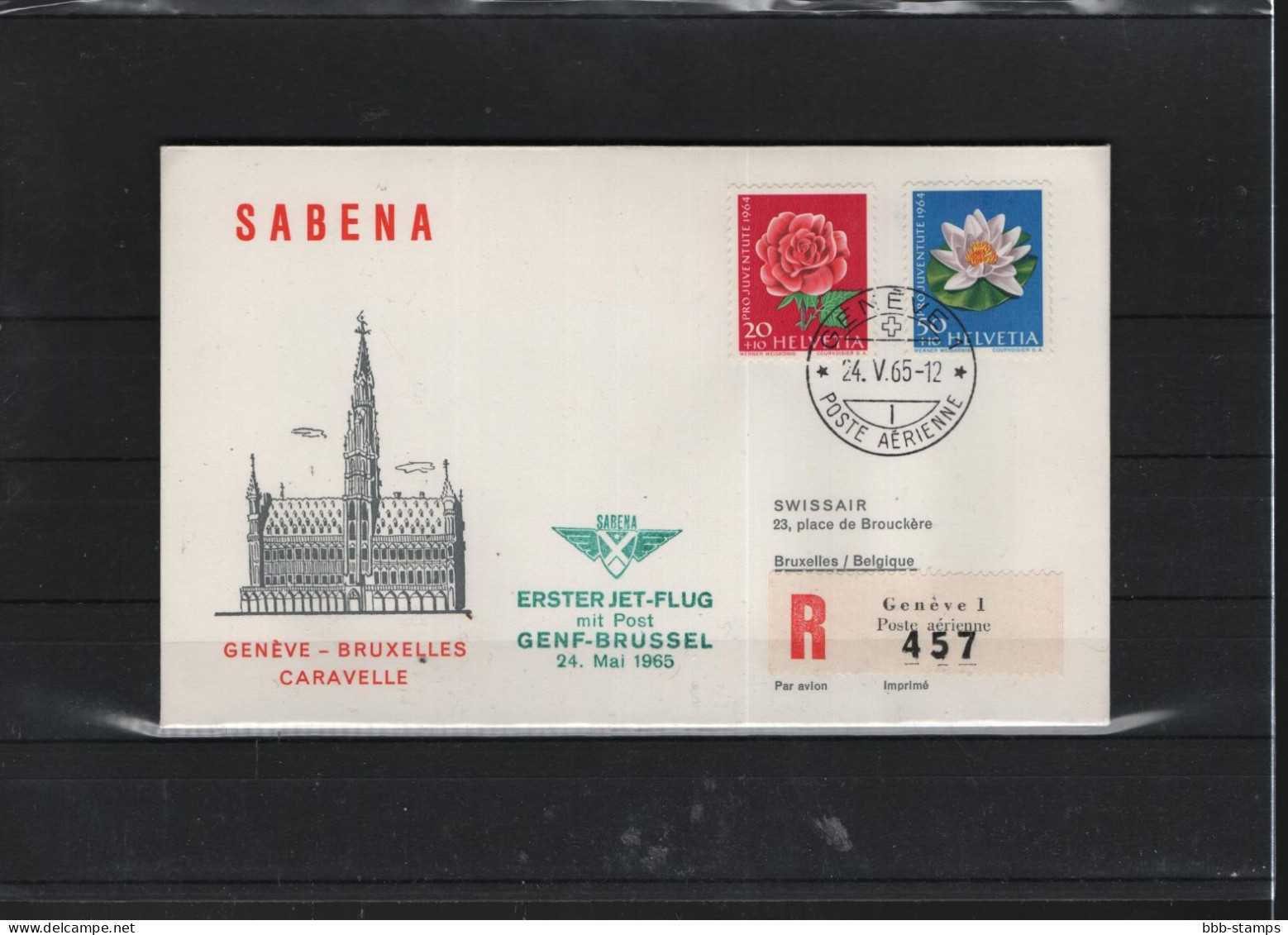 Schweiz Luftpost FFC Sabena 24.5.1965 Genf - Brüssel - Erst- U. Sonderflugbriefe