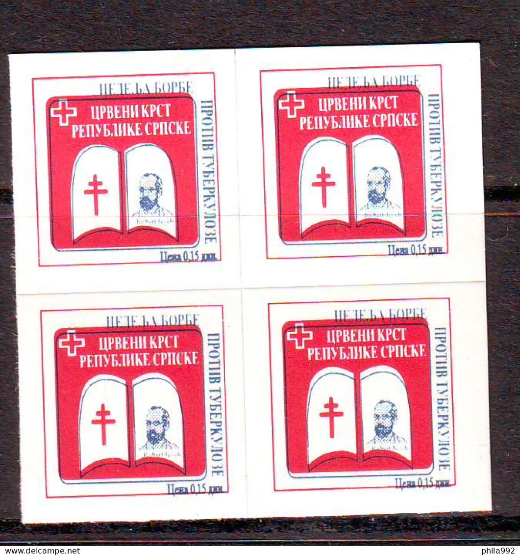 Bosnia:Republika Srpska 1997  Charity Stamp Red Cross TBC Mi.No.1 Self Adhesive Block Of 4 MNH - Bosnie-Herzegovine