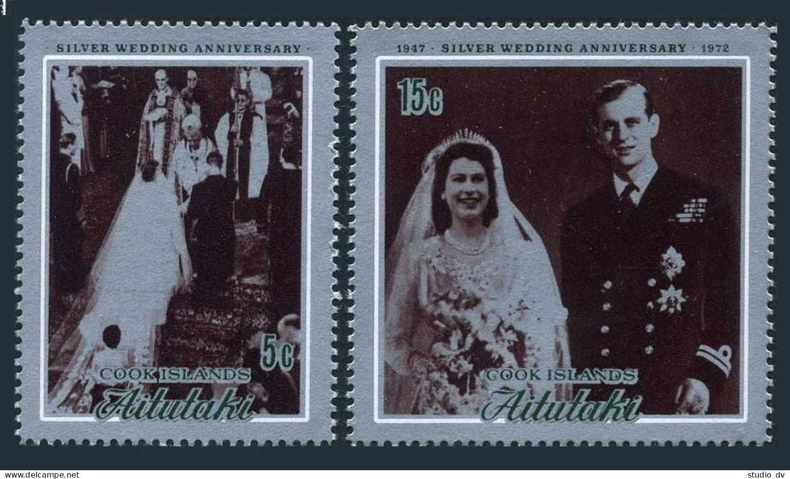 Aitutaki 51-52, MNH. Mi 44-45. Queen Elizabeth II. Philip Silver Wedding, 1972. - Aitutaki