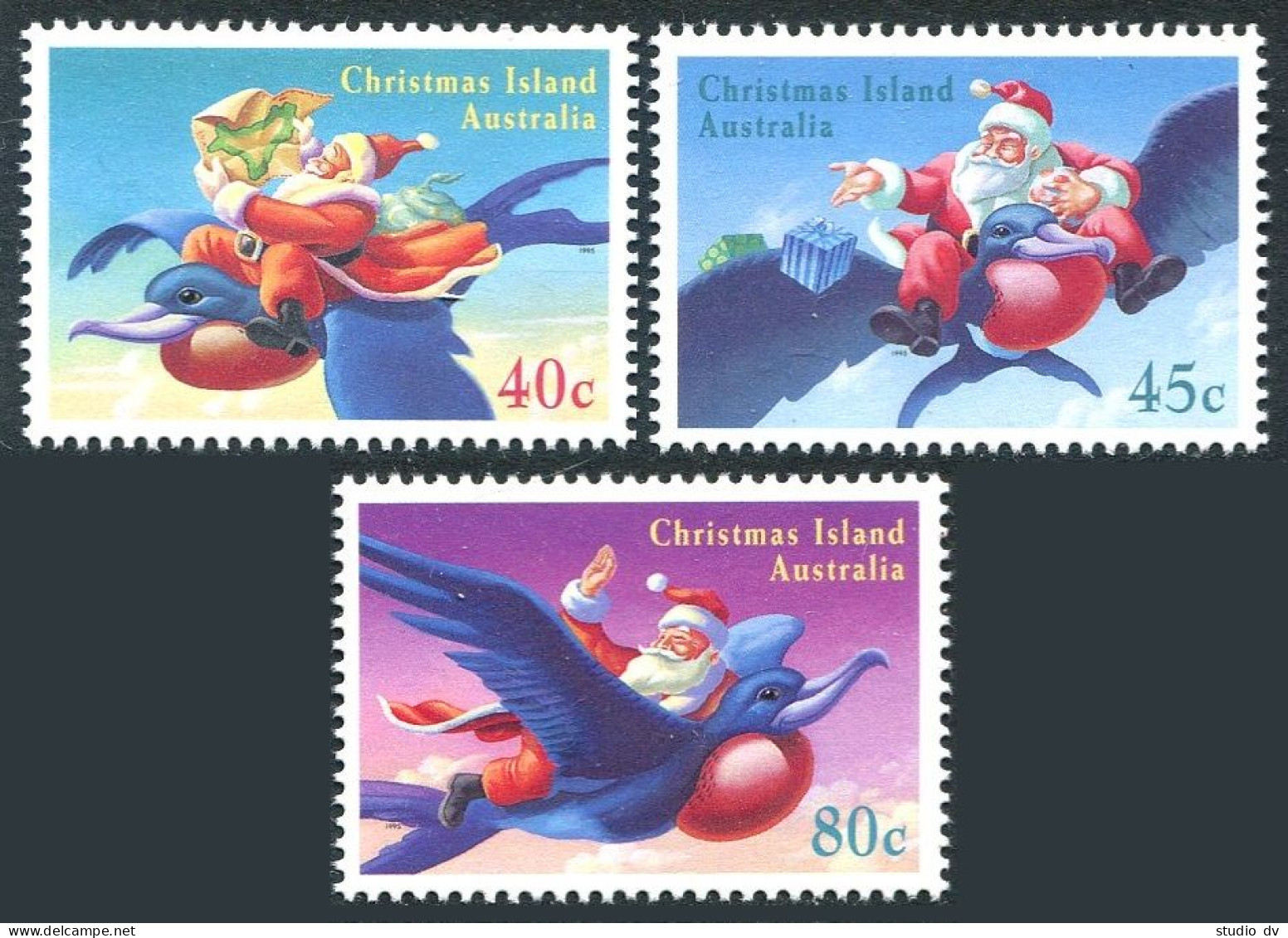 Christmas Isl 370-372,MNH.Mi 408-410. Christmas 1995.Santa Claus,Frigate-bird. - Christmas Island