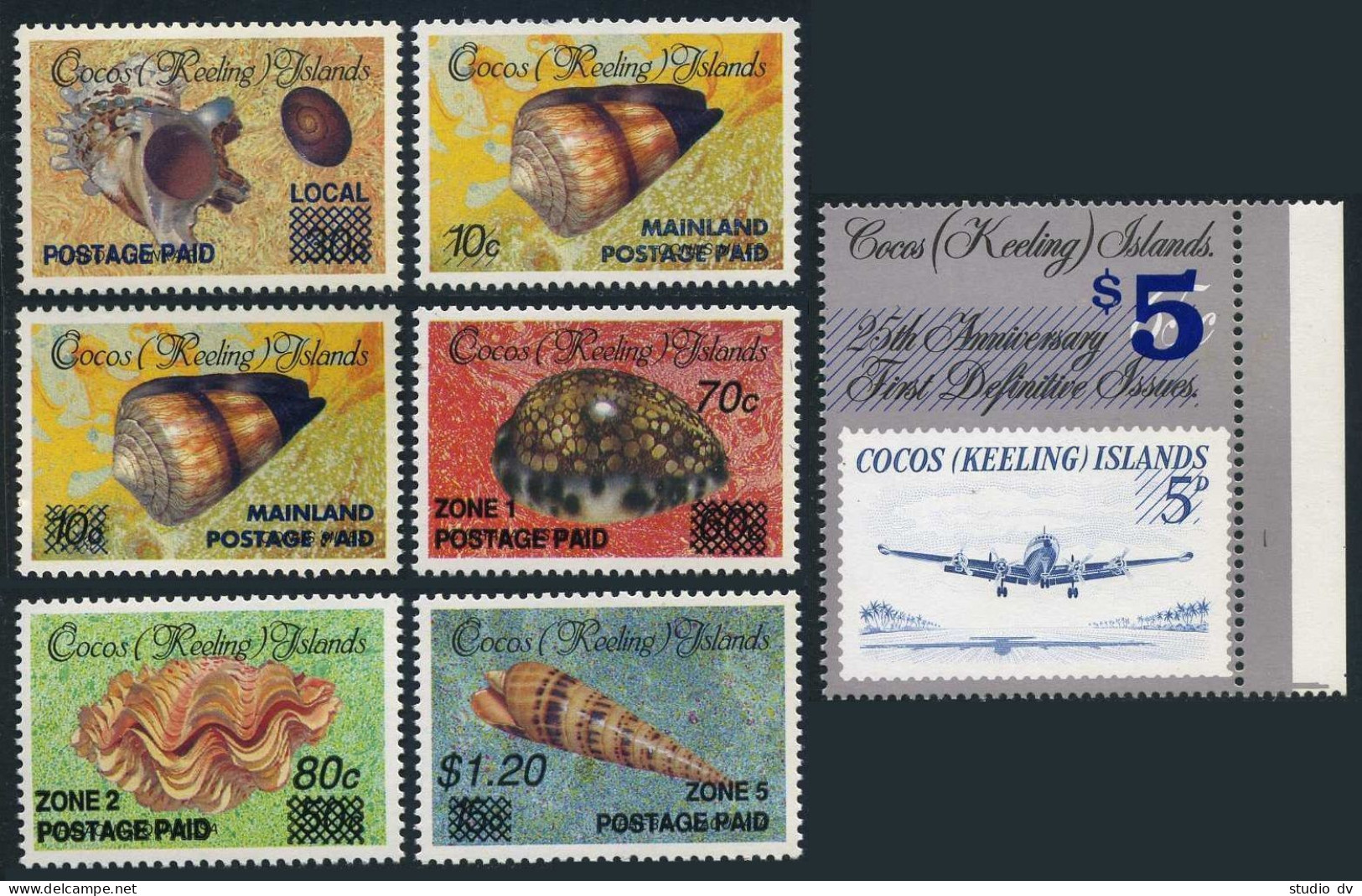 Cocos Isls 225/236,MNH.Mi 236,240-I-II,241-244. Shells & Plane Overprinted,1990. - Cocos (Keeling) Islands