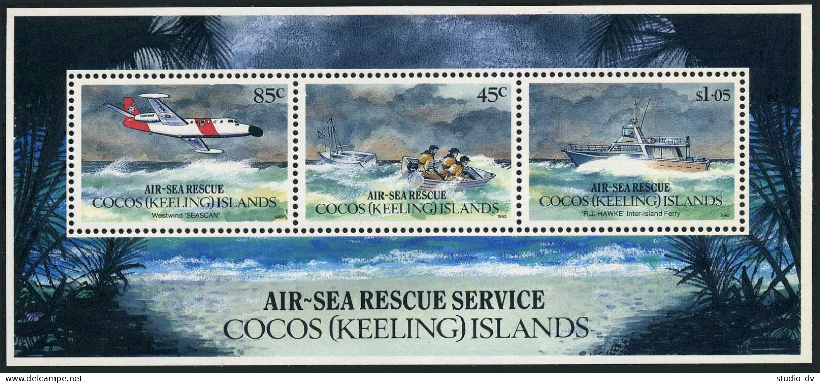 Cocos Isls 285a,MNH.Michel Bl.13. Air-Sea Rescue Service,1993.Lifeboat,R.J.Hawka - Kokosinseln (Keeling Islands)