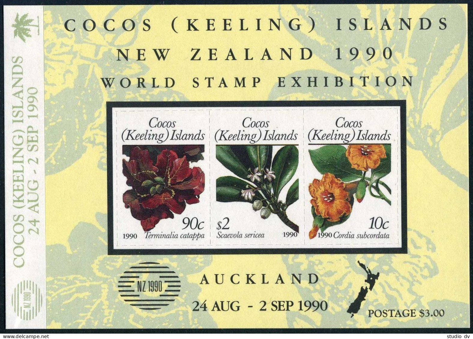 Cocos Isls 217,MNH.Michel Bl.10. PhilEXPO NEW ZEALAND-1990.Flowering Plants. - Cocos (Keeling) Islands