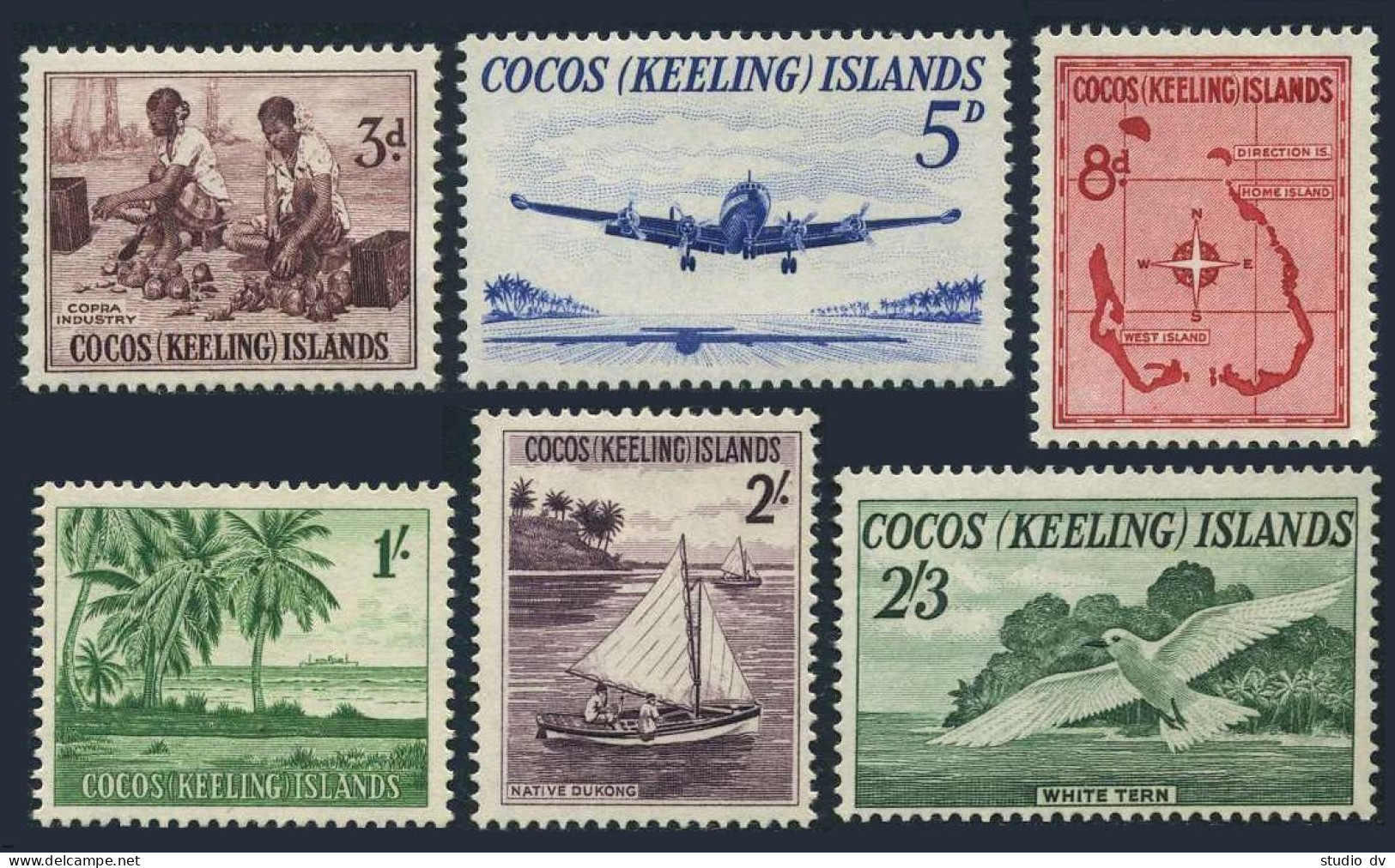 Cocos Isls 1-6,MNH.Michel 1-6. 1963.Copra Industry,Constellation,Coco Palm,Bird, - Islas Cocos (Keeling)