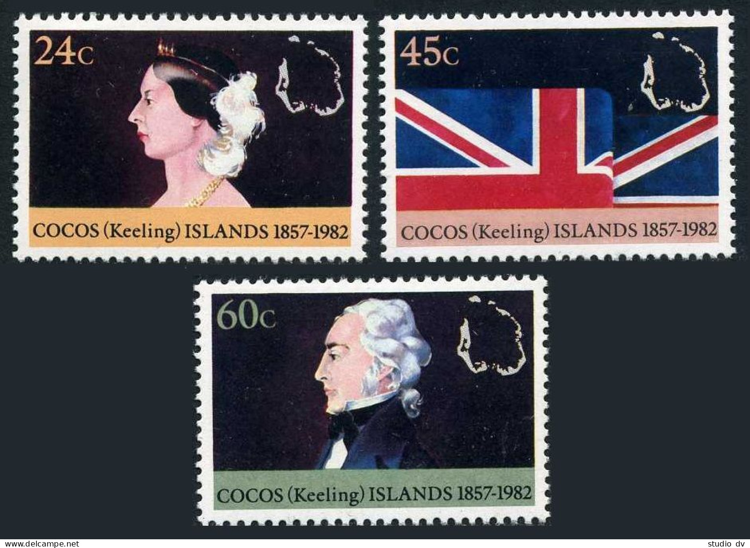 Cocos Isls 82-84,MNH.Michel 83-85. Annexation To British Dominion,125,1982.Flag. - Cocoseilanden