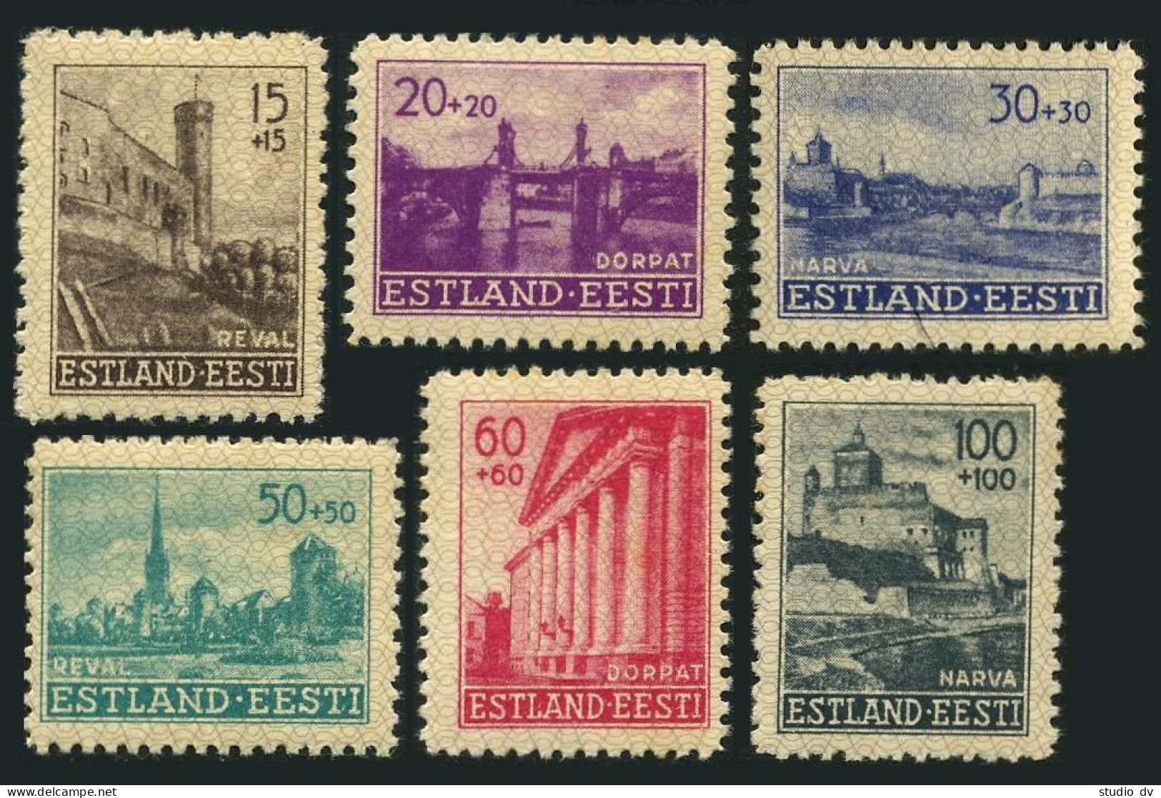 Estonia NB1-NB6,MNH.Michel 4-9. WW II Occupation Stamps,1941.Tallinn,Tartu,Narva - Estland