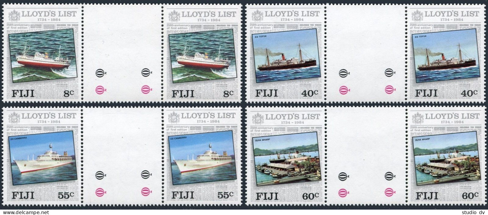 Fiji 509-512 Gutter, MNH. Mi 499-502. Lloyd's List, 1984. Ships: Tui Lau On Reef - Fiji (1970-...)