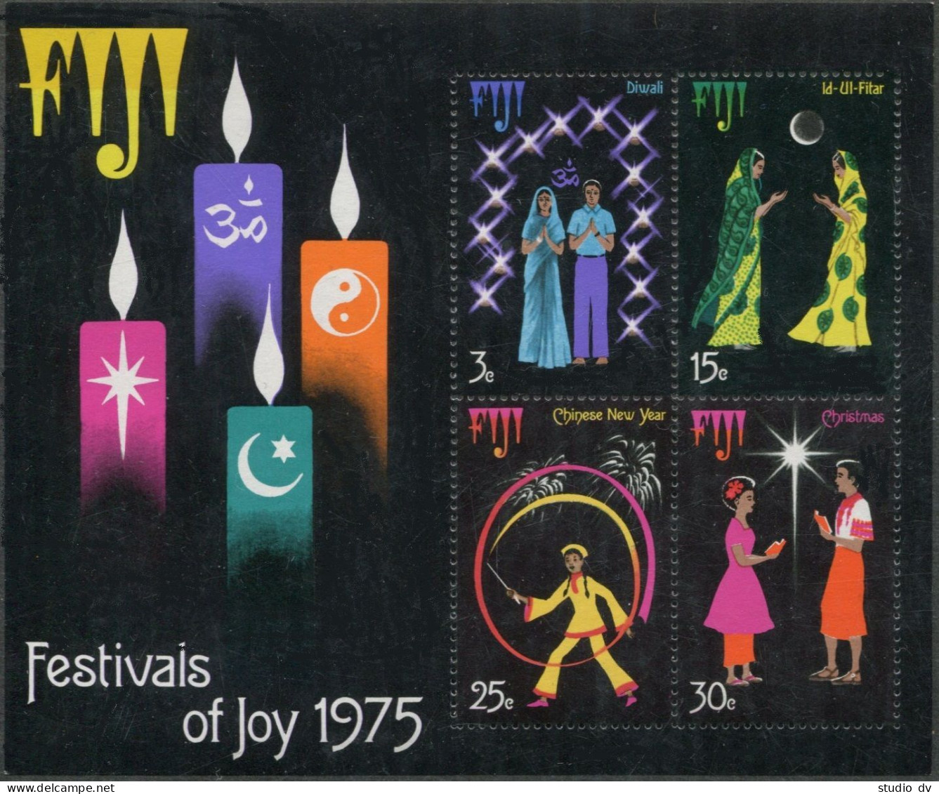 Fiji 357-360,360a, MNH. Michel 344-347, Bl.1. Festival Of Lights,Christmas 1975. - Fidji (1970-...)