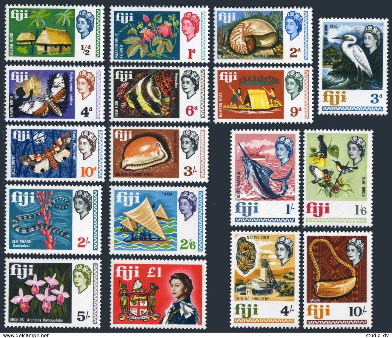 Fiji 240-256, MNH.Mi 212-228. QE II, 1968. Orchid, Shell, Birds, Moth,Fish,Arms. - Fidji (1970-...)