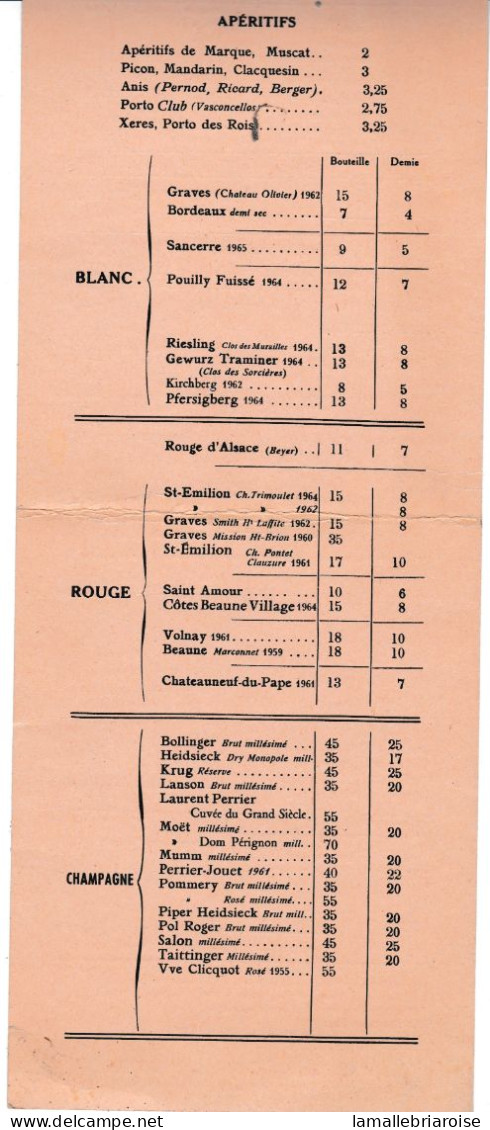 Menu 125x323 Mm, Brasserie Lipp - Menus