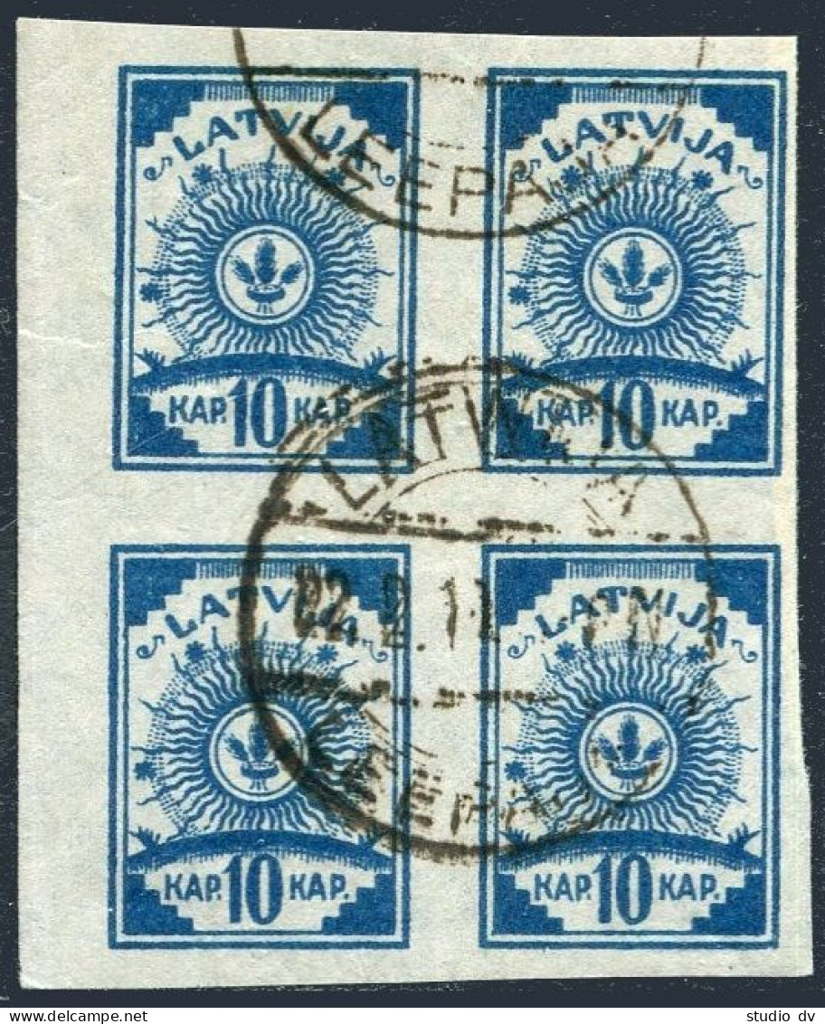 Latvia 11 Block/4, CTO. Michel 8C. Arms. Pelure Paper, 1919. - Lettonie