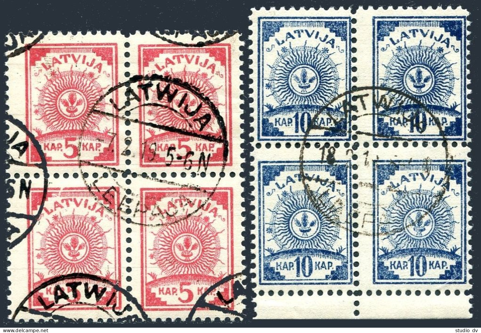 Latvia 6-7 Blocks/4, MNH. Michel 3A-4A. Arms. Paper With Ruled Lines, 1919. - Latvia