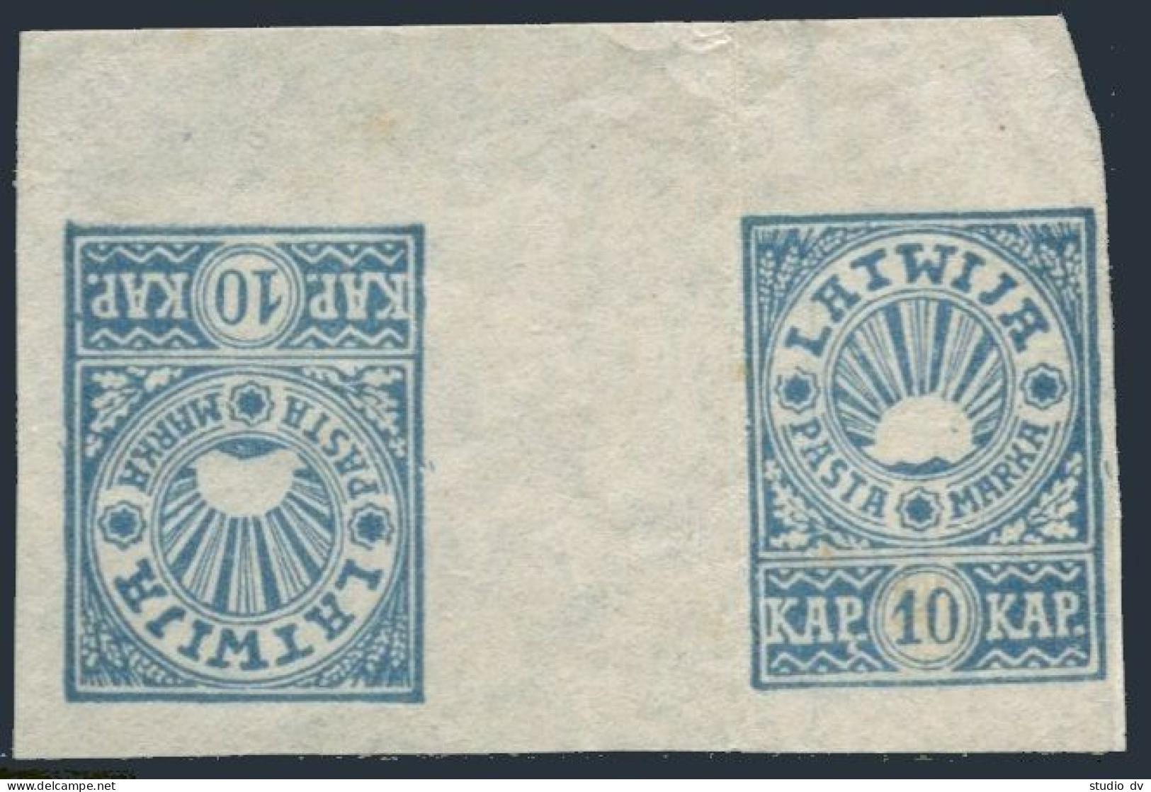 Latvia 55 Gutter Tete-beche Pair,MNH-no Gum.Michel 24B Ty/b. Rising Sun,1919. - Latvia