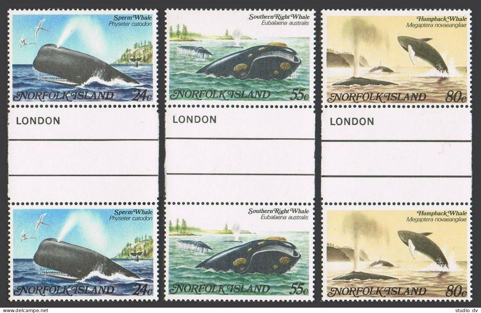 Norfolk 290-292 Gutter,MNH.Michel 286-288. Whales 1982.Sperm,Southern Right, - Norfolk Eiland