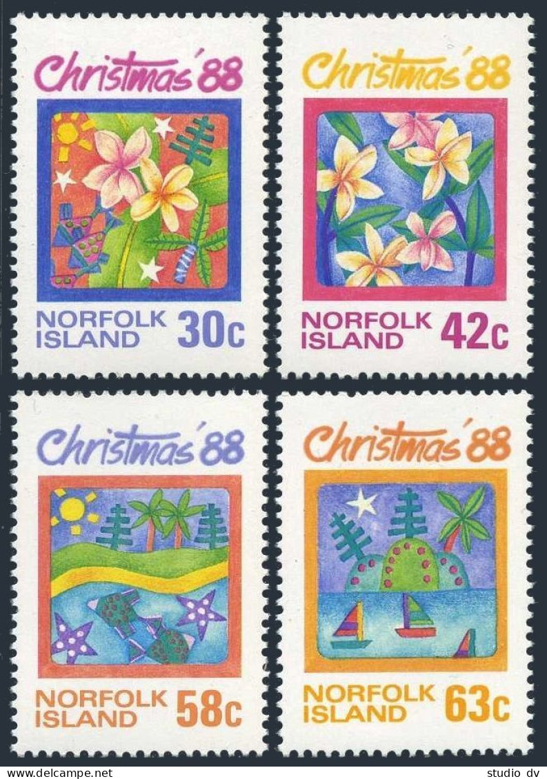 Norfolk 440-443, MNH. Michel 443-446. Christmas 1988. Flowers, Tree, Sailboat. - Norfolk Island