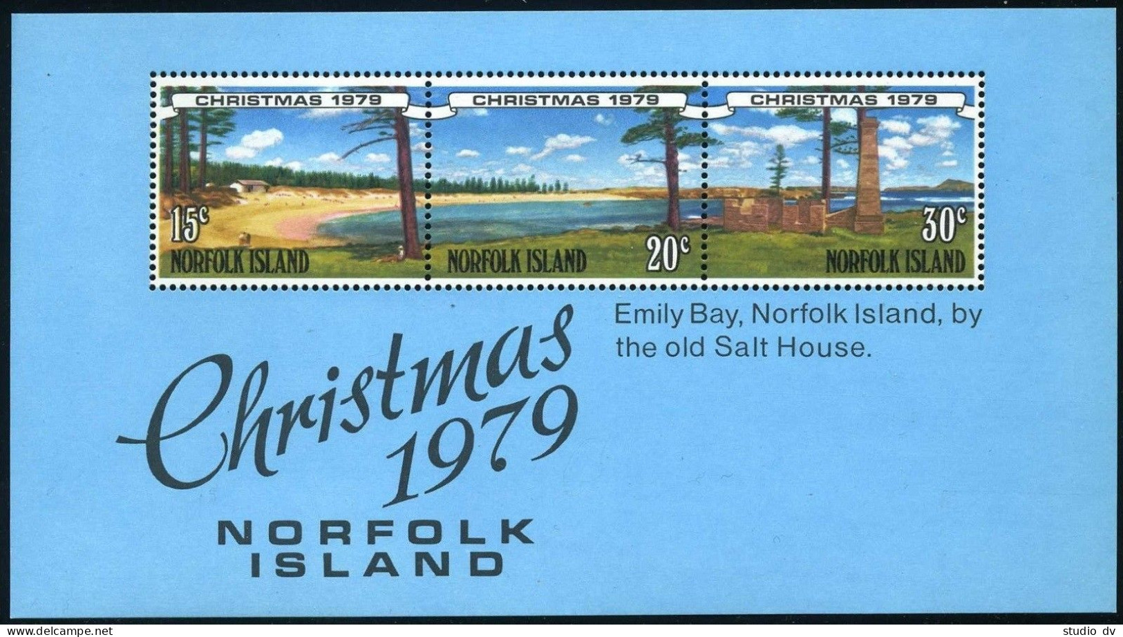 Norfolk 251-253b, 253a, MNH. Mi 234-236, Bl.3. Christmas 1979. Emily Bay Beach. - Norfolk Island