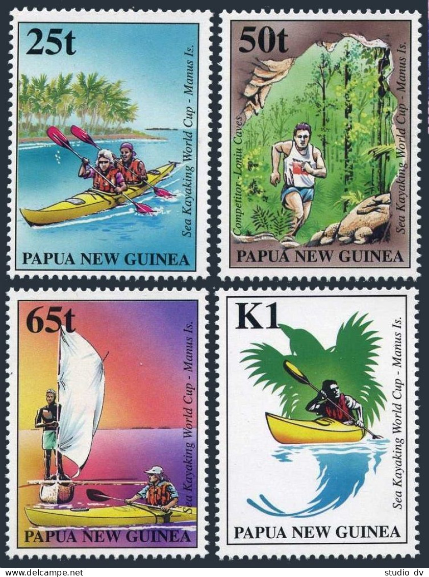 Papua New Guinea 948-951,MNH. Sea Kayaking World Cup,1998.Boat,Bird Of Paradise. - Papouasie-Nouvelle-Guinée