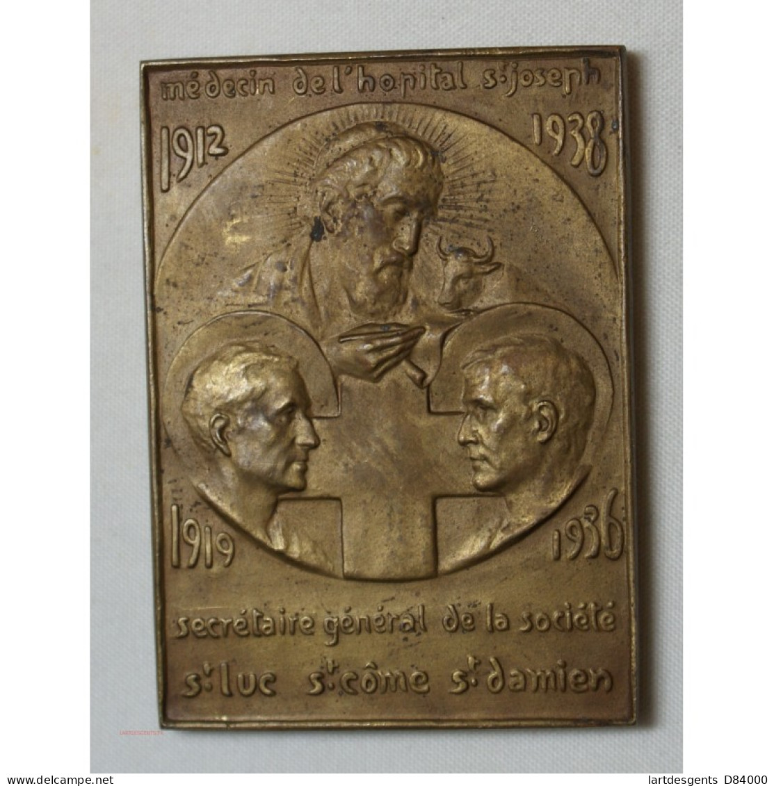 Médaille Plaque J.B. FERRAND Médecin Hopital St Joseph 1912-36 Par VILLANDRE - Professionali / Di Società