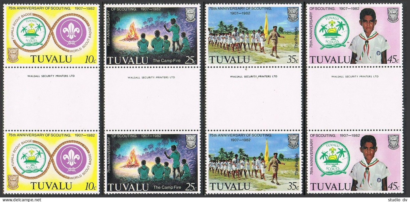 Tuvalu 176-179 Gutter,MNH.Michel 166-169. Scouting Year 1982.Campfire,Parade, - Tuvalu