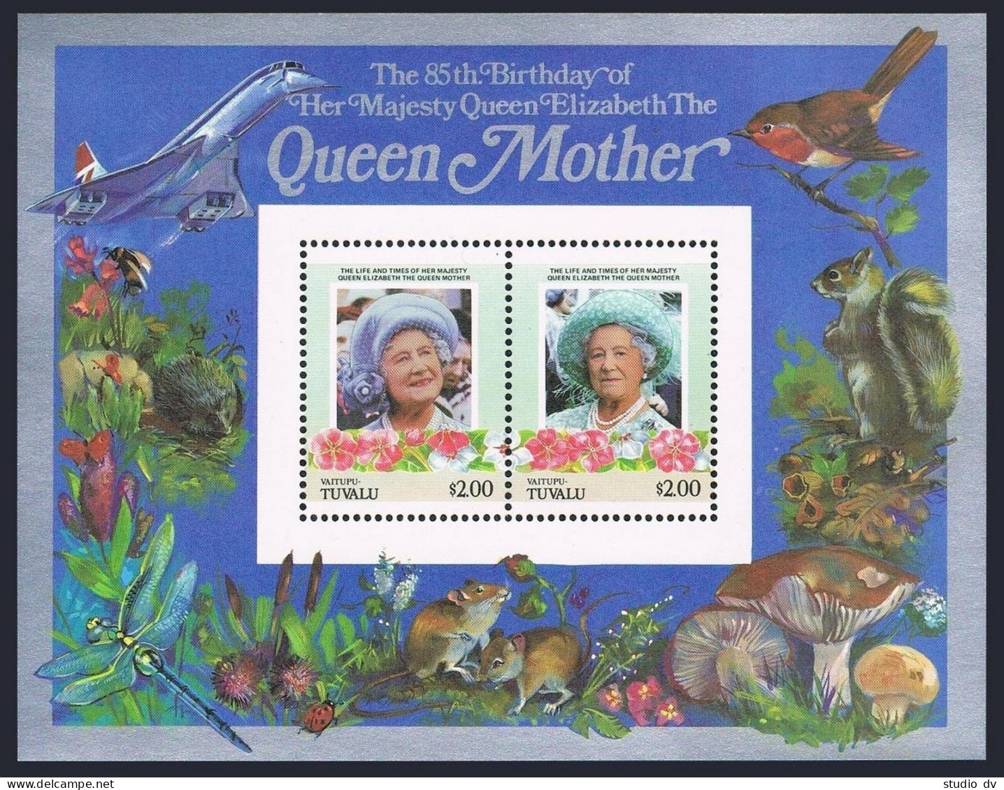 Tuvalu Vaitupu 56-57,MNH.Michel Bl.2-3. Queen Mother,85th Birthday.Fauna - Tuvalu