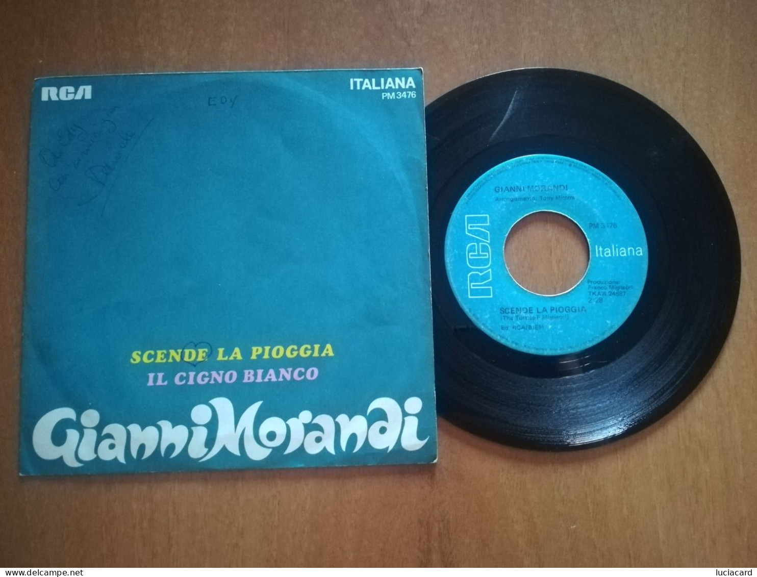 GIANNI MORANDI -SCENDE LA PIOGGIA -IL CIGNO BIANCO -DISCO VINILE 45 GIRI VINTAGE - Other - Italian Music