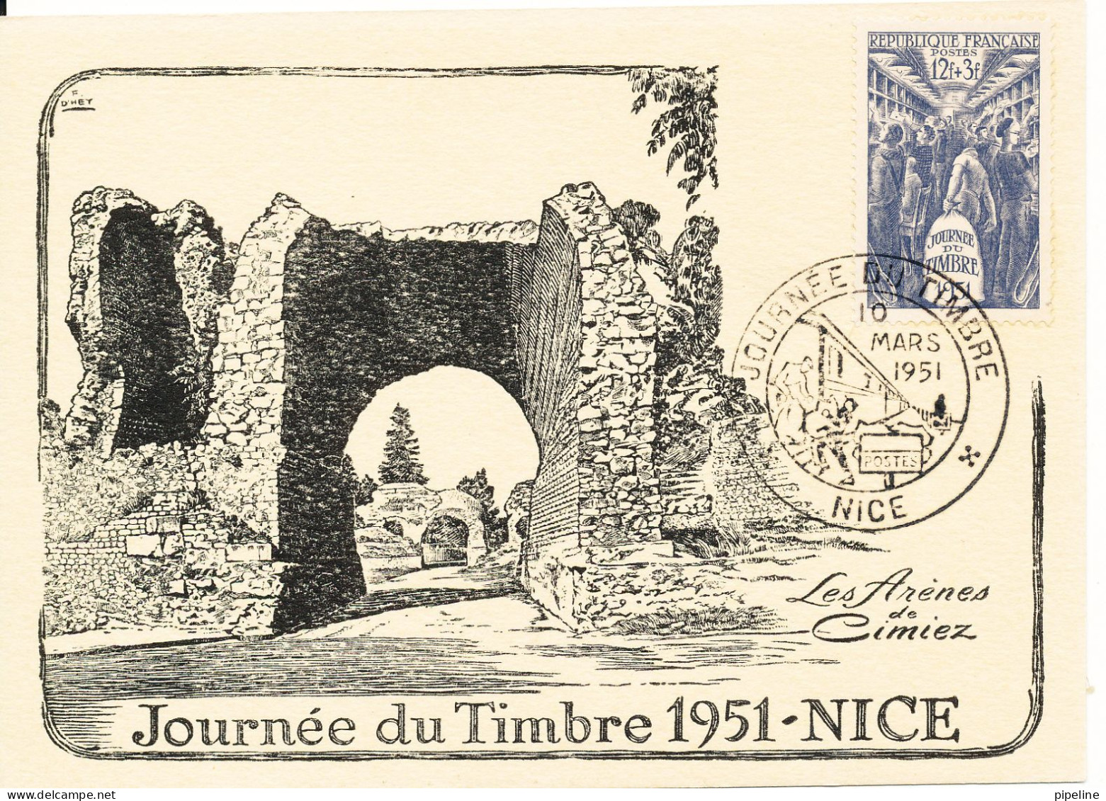 France Carte Postale Journee Du Timbre Nice 10-3-1951 - Dag Van De Postzegel