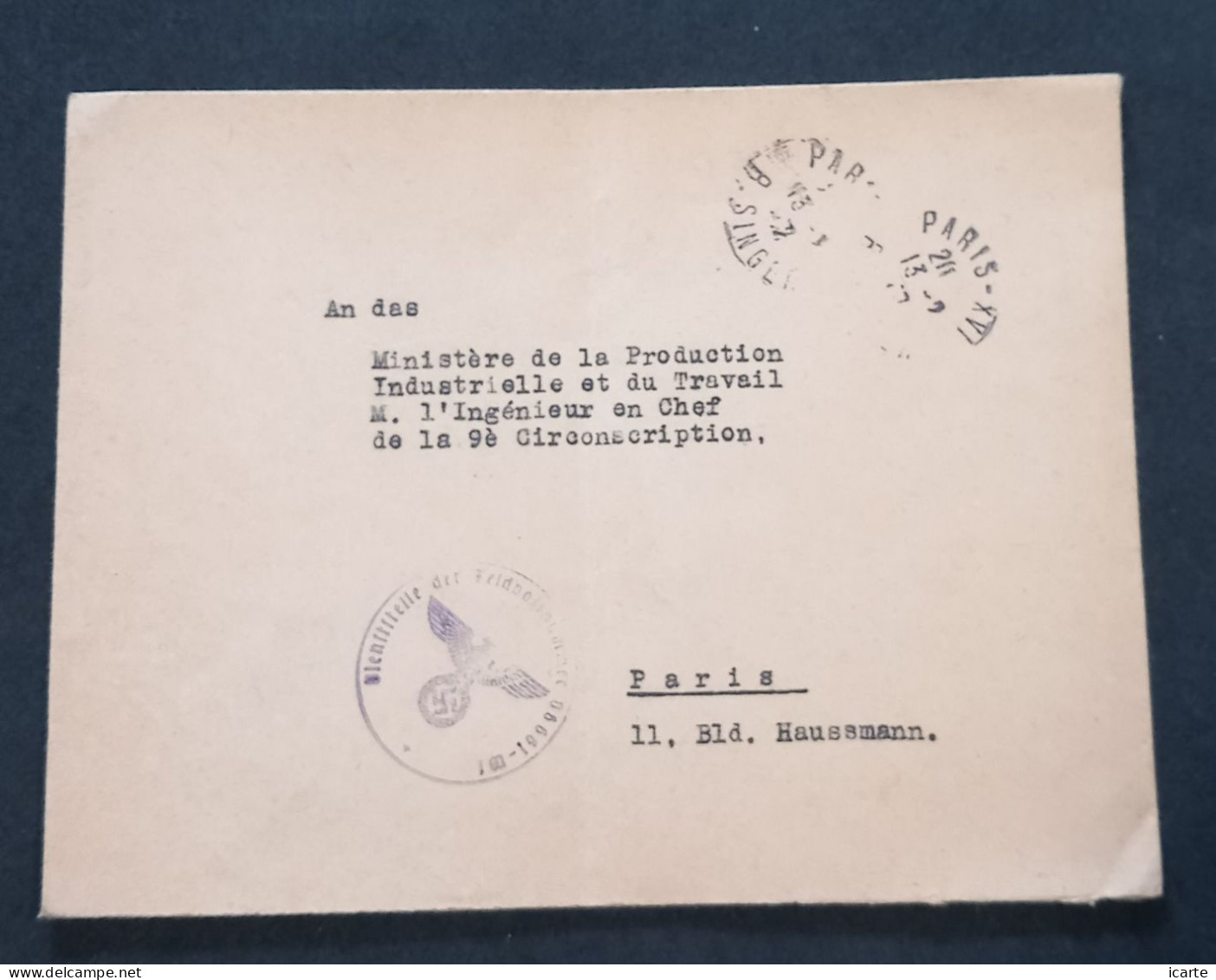 Enveloppe De Paris Vers Paris En Franchise Militaire Allemande Via La Poste Française Oblit Paris XVI Février 1942 - Guerra De 1939-45