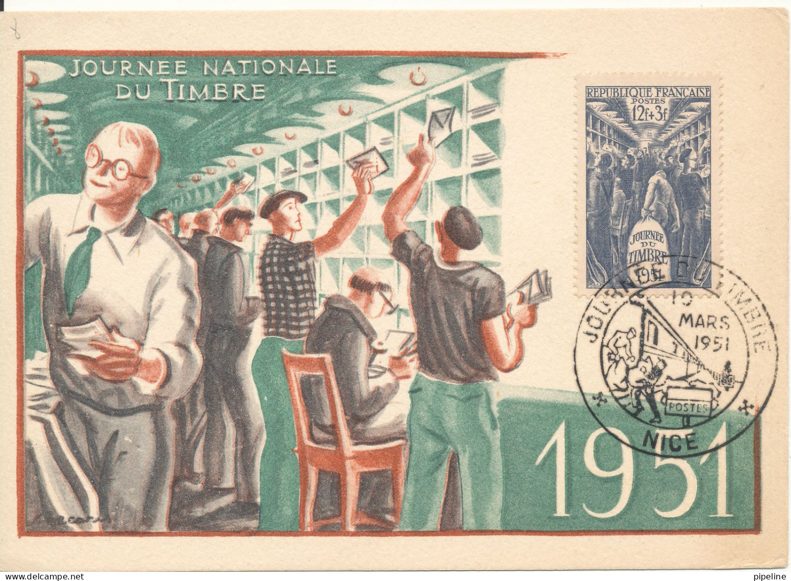 France Carte Postale Journee Du Timbre Nice 10-3-1951 - Stamp's Day