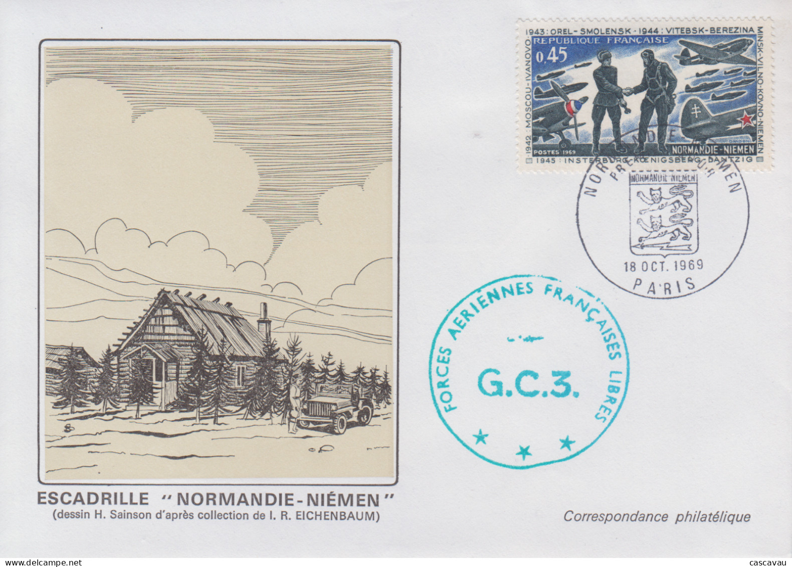 Enveloppe  FDC  1er  Jour    FRANCE   Escadrille  NORMANDIE - NIEMEN   Signature  D' Un  Vétéran   1969 - 1960-1969