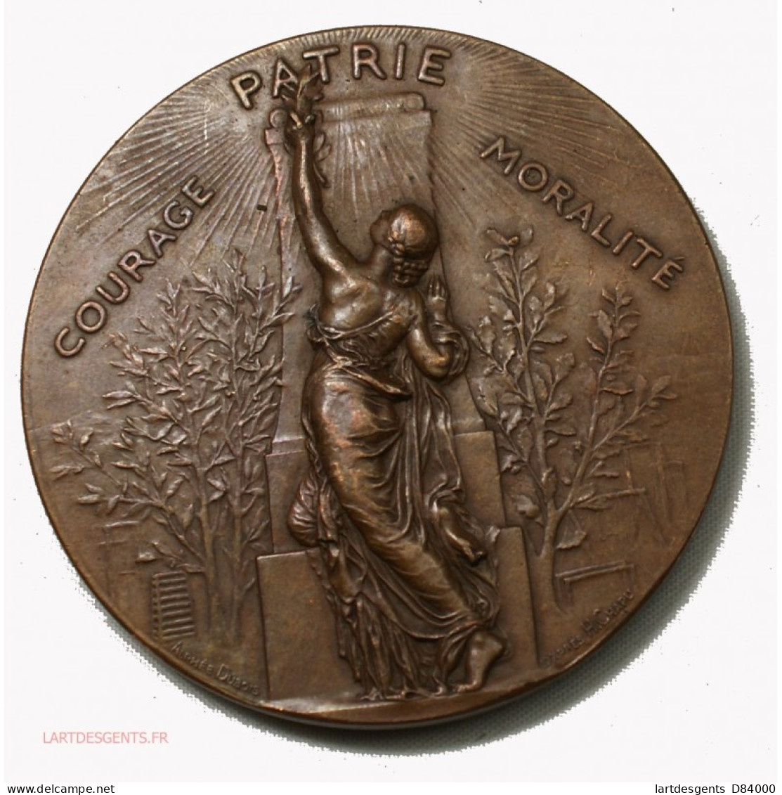 Médaille Courage Patrie Moralité, Gymnastique 1873 Par Alphée DUBOIS, Lartdesgents - Firmen