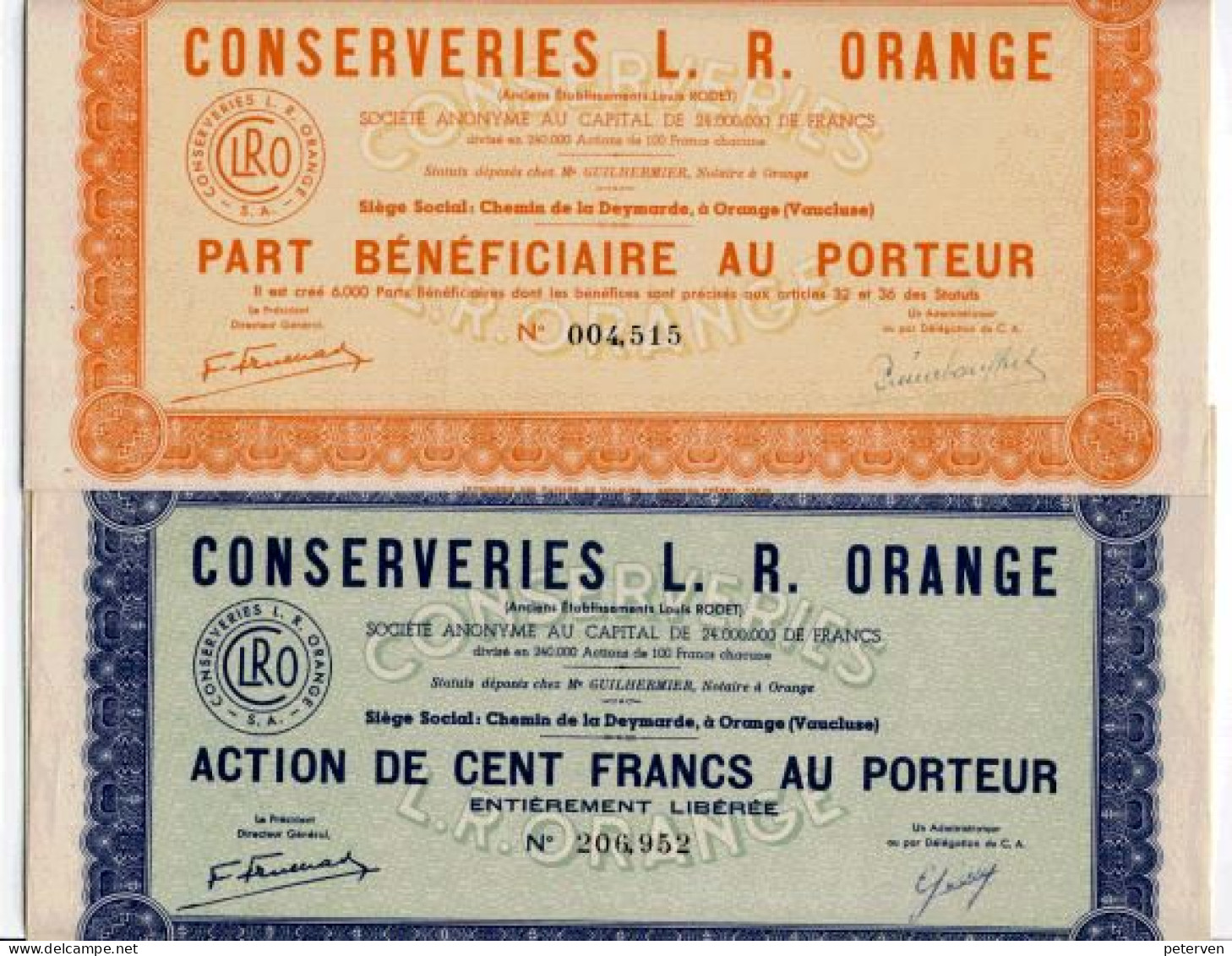 CONSERVERIES L.R. ORANGE (2 Titres) - Agriculture