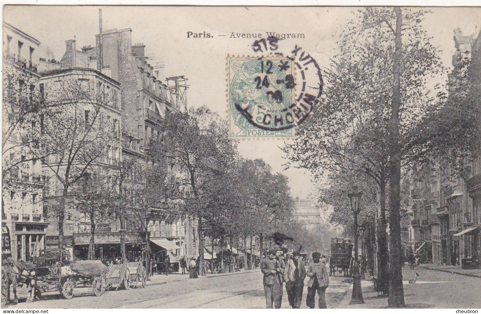 75. PARIS 17ème. CPA; AVENUE DE WAGRAM. ANIMATION. COMMERCES. ATTELAGES.. ANNEE 1906 +TEXTE - Paris (17)