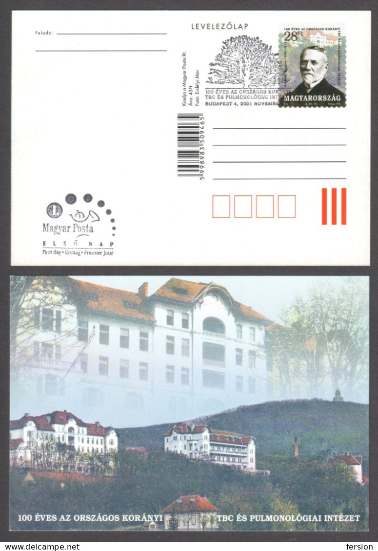 Hospital Sanatorium Hospital Korányi Frigyes DOCTOR Pulmonolgy TBC Tuberculosis FDC Stationery Postcard 2001 Hungary - Disease