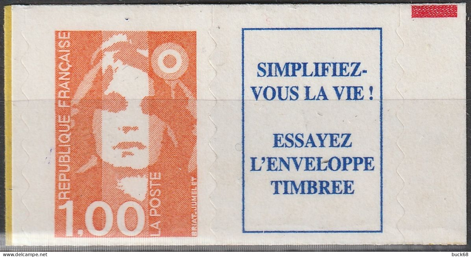 FRANCE 3009a ** MNH Marianne Du Bicentennaire De Briat Adhésif Bord Droit + Vignette + Repère Rouge 1996 (CV >5 €) - Unused Stamps