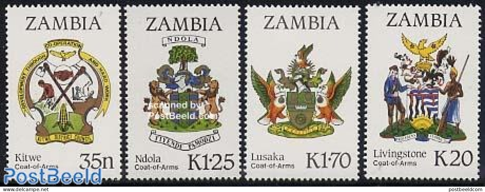 Zambia 1987 City Coat Of Arms 4v, Mint NH, History - Coat Of Arms - Zambia (1965-...)