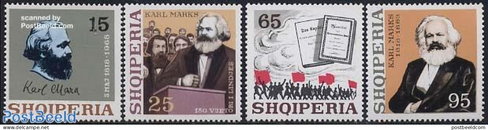 Albania 1968 Karl Marx 4v, Mint NH, Art - Authors - Books - Schrijvers