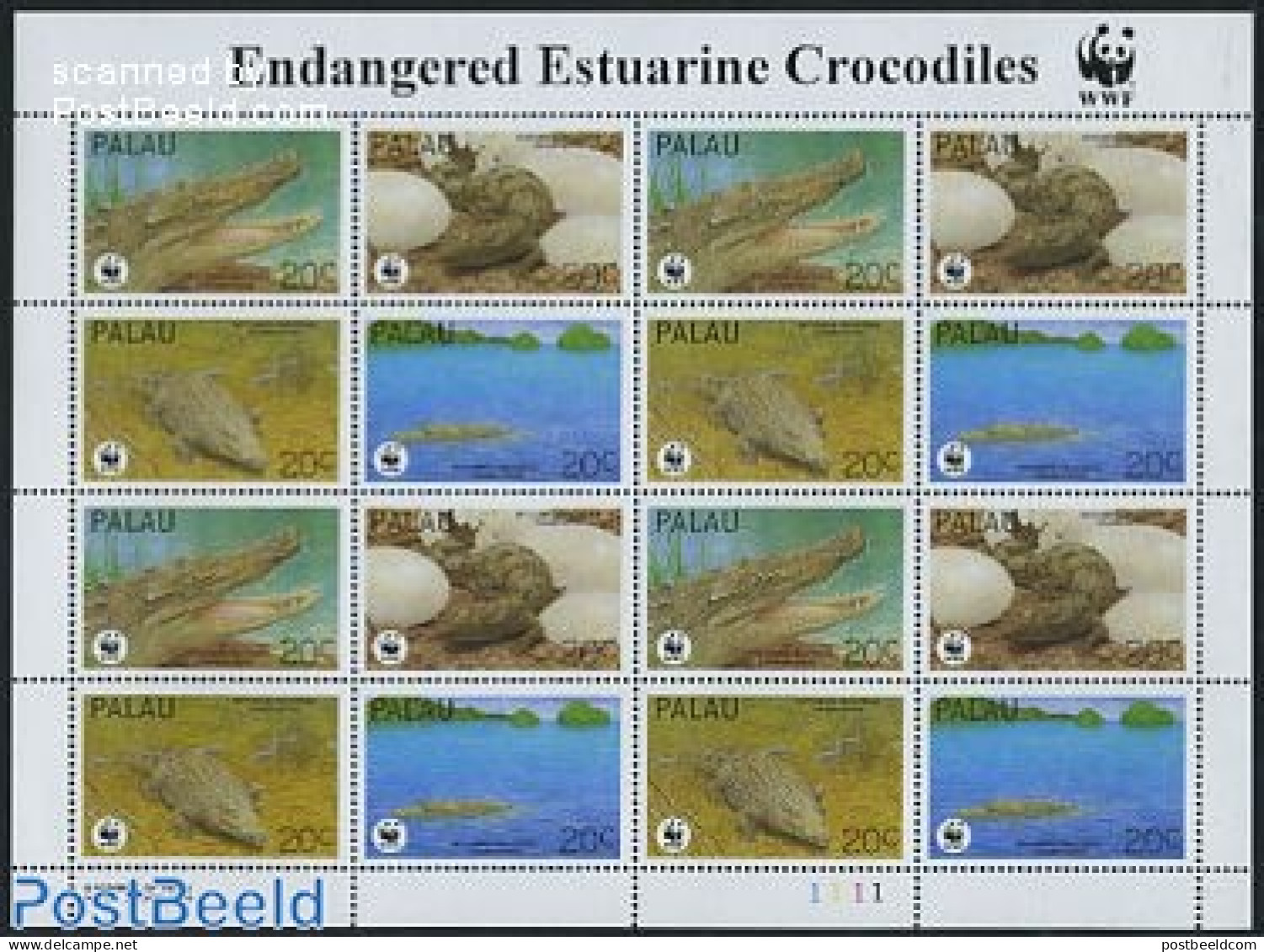 Palau 1994 WWF Crocodile 4x4v M/s, Mint NH, Nature - Crocodiles - Reptiles - World Wildlife Fund (WWF) - Other & Unclassified