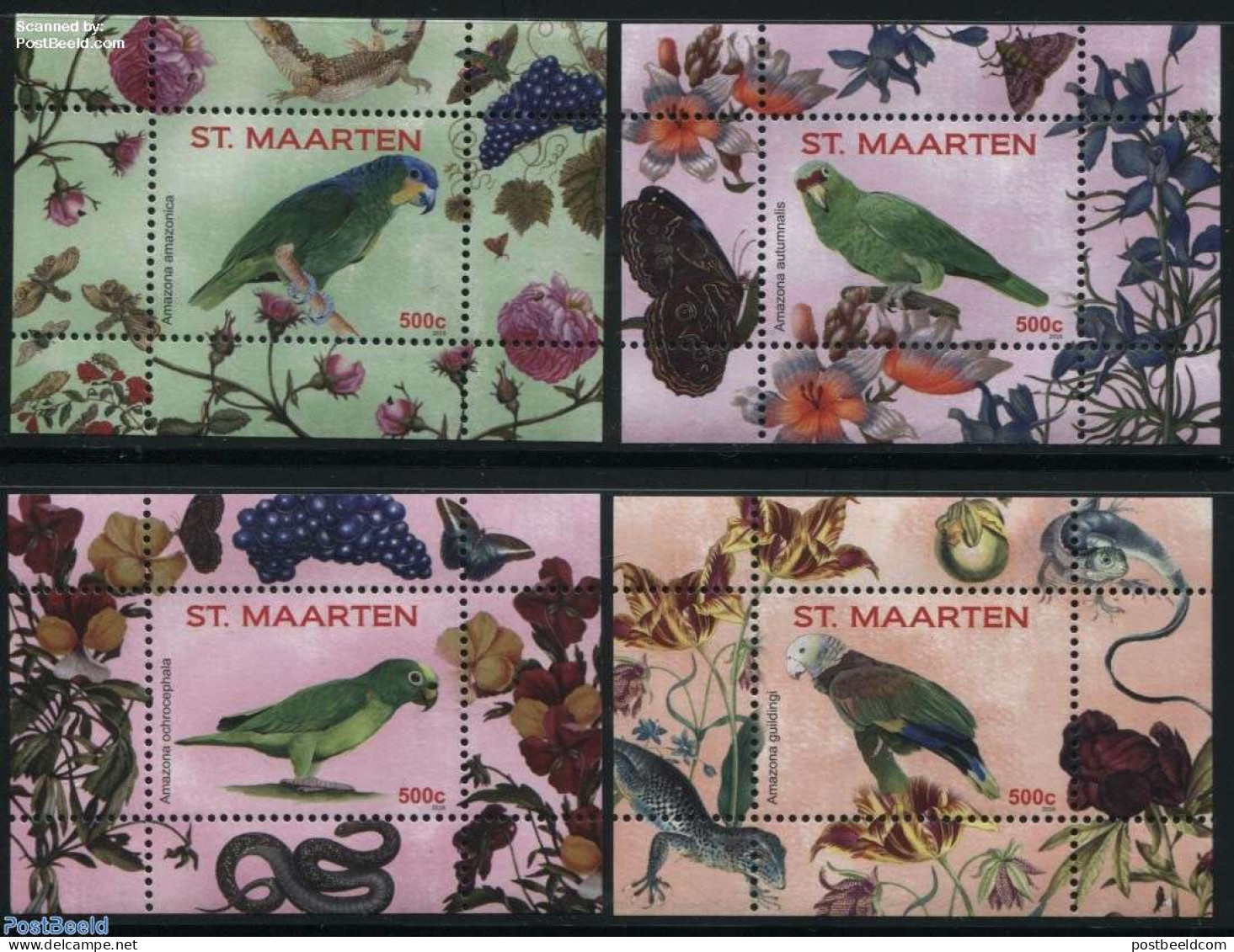 St. Maarten 2016 Parrots 4 S/s, Mint NH, Nature - Birds - Parrots - Other & Unclassified