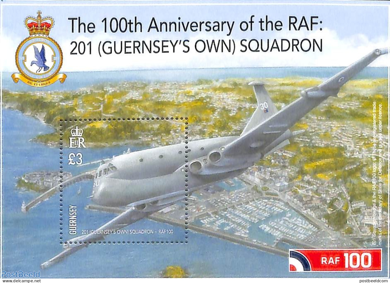 Guernsey 2018 201 (Guernsey's Own) Squadron, 100 Years RAF S/s, Mint NH, Transport - Aircraft & Aviation - Avions