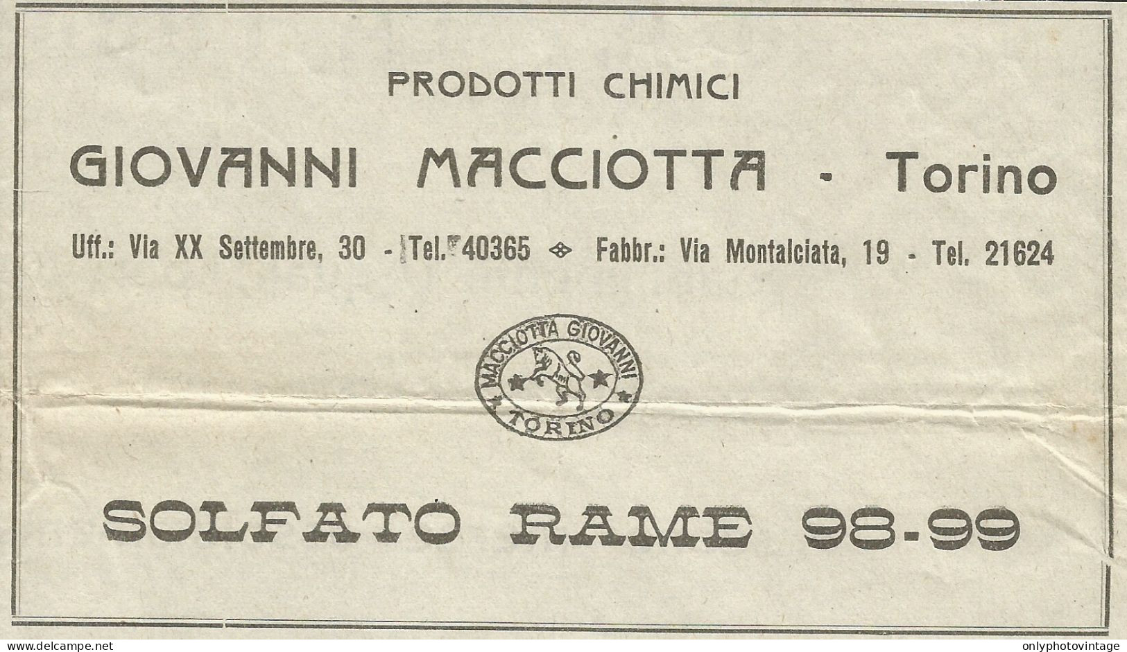 Prodotti Chimici Giovanni Macciotta - Torino - Pubblicità 1934 - Advertis. - Reclame