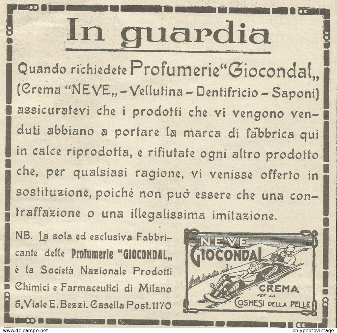 Profumerie Giocondal - Pubblicità 1924 - Advertising - Publicidad