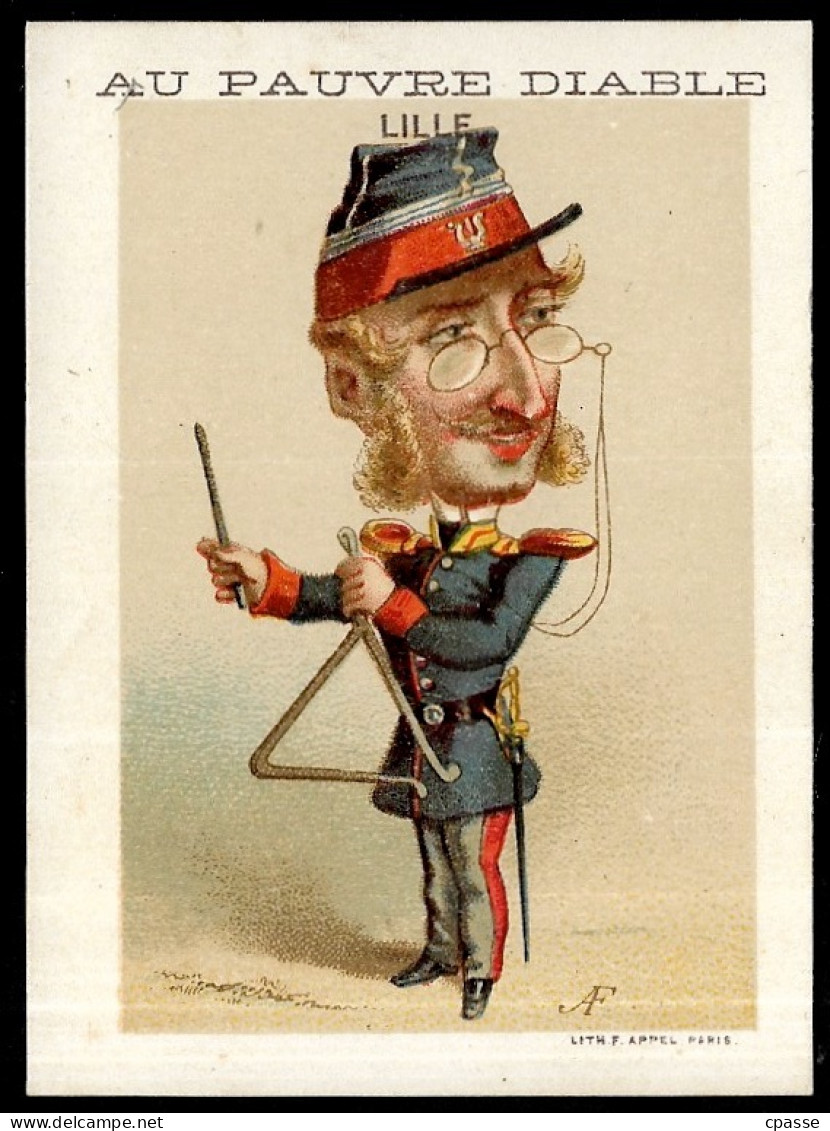 CHROMO Litho. F. APPEL "AU PAUVRE DIABLE" 59 LILLE Nord - Caricature - Musique Militaire - Militaria - Other & Unclassified