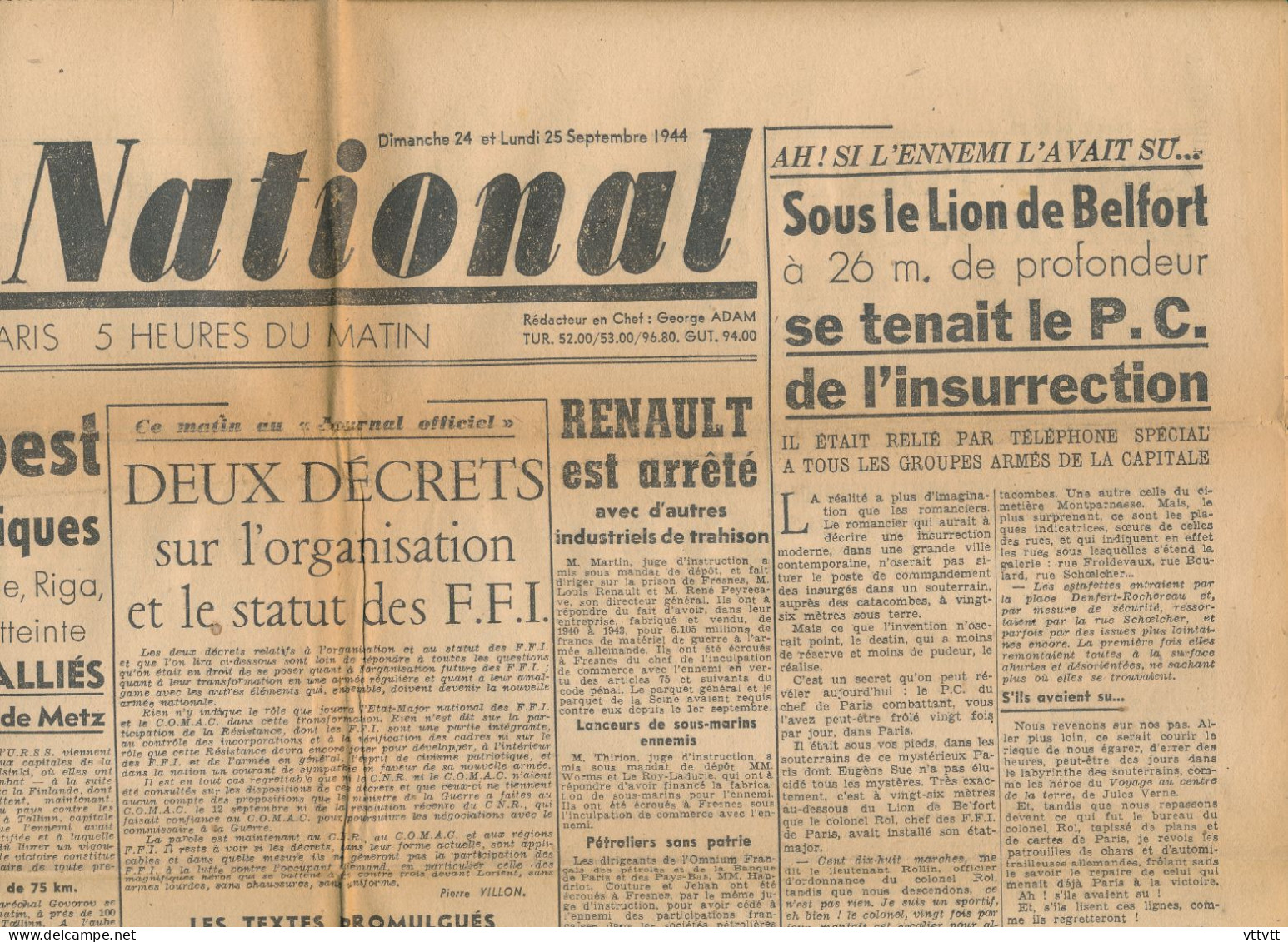 FRONT NATIONAL, Lundi 15 Septembre 1944, N° 32, Budapest, Metz, Belfort, Caen, Abbaye-aux-Hommes, Paris, Champs-Elysées - General Issues