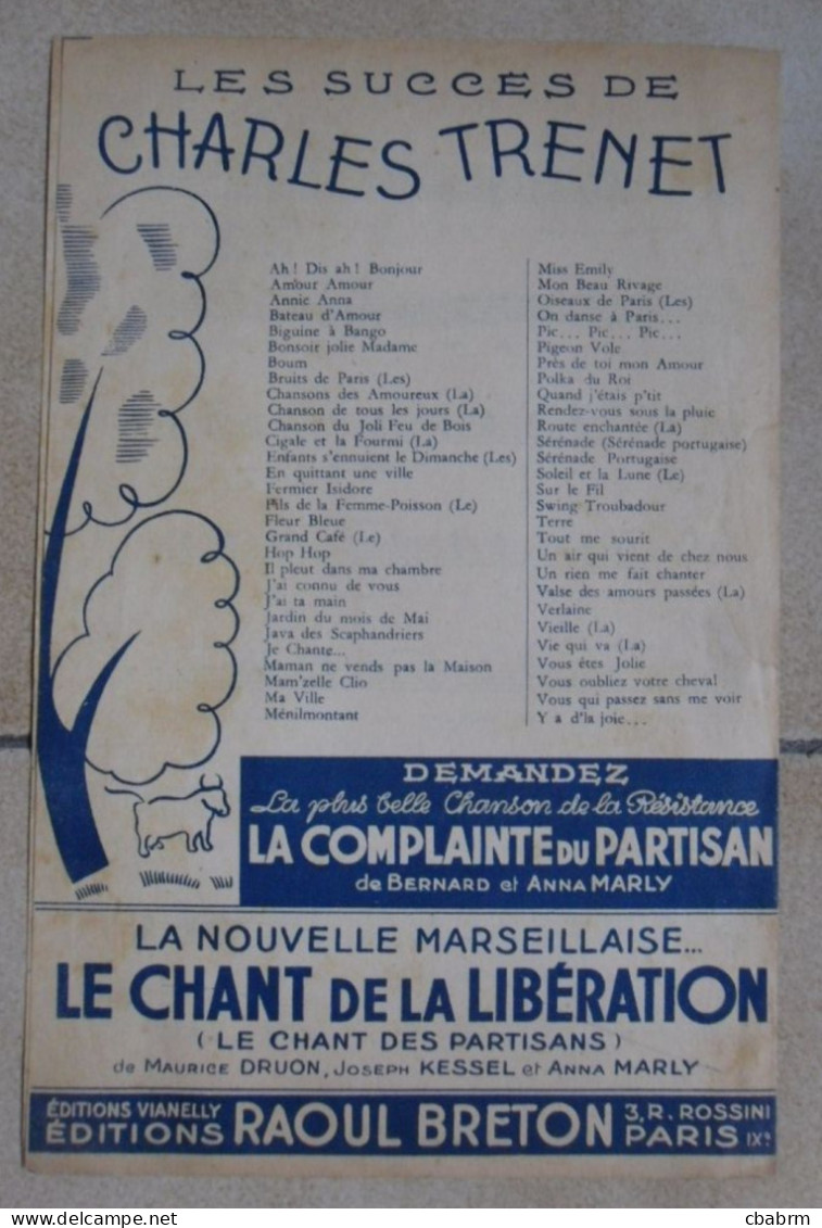 PARTITION VERLAINE Charles TRENET - Partitions Musicales Anciennes