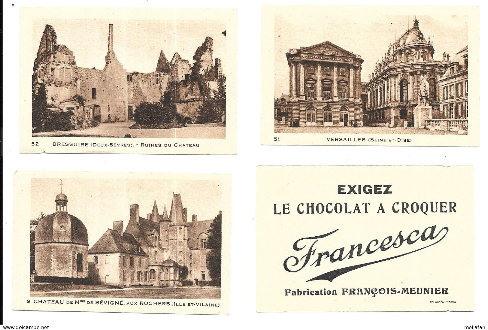 CY55 - IMAGES CHOCOLAT FRANCOIS MEUNIER - VERSAILLES - BRESSUIRE -  CHATEAU DE SEVIGNE - Autres & Non Classés