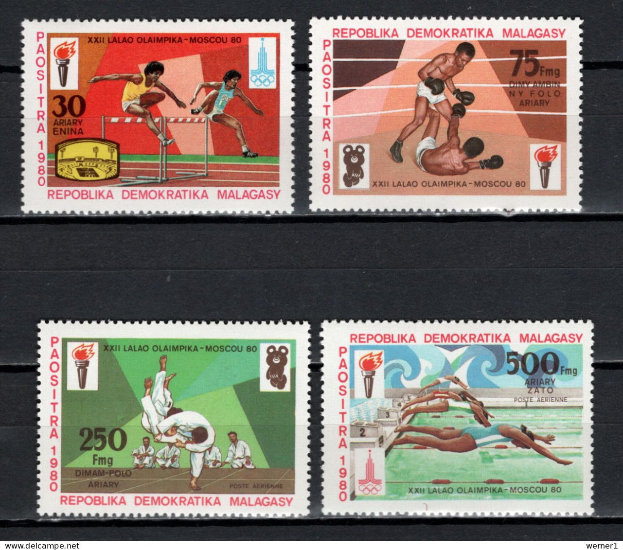 Malagasy - Madagascar 1980 Olympic Games Moscow, Athletics, Boxing, Judo, Swimming Set Of 4 MNH - Estate 1980: Mosca