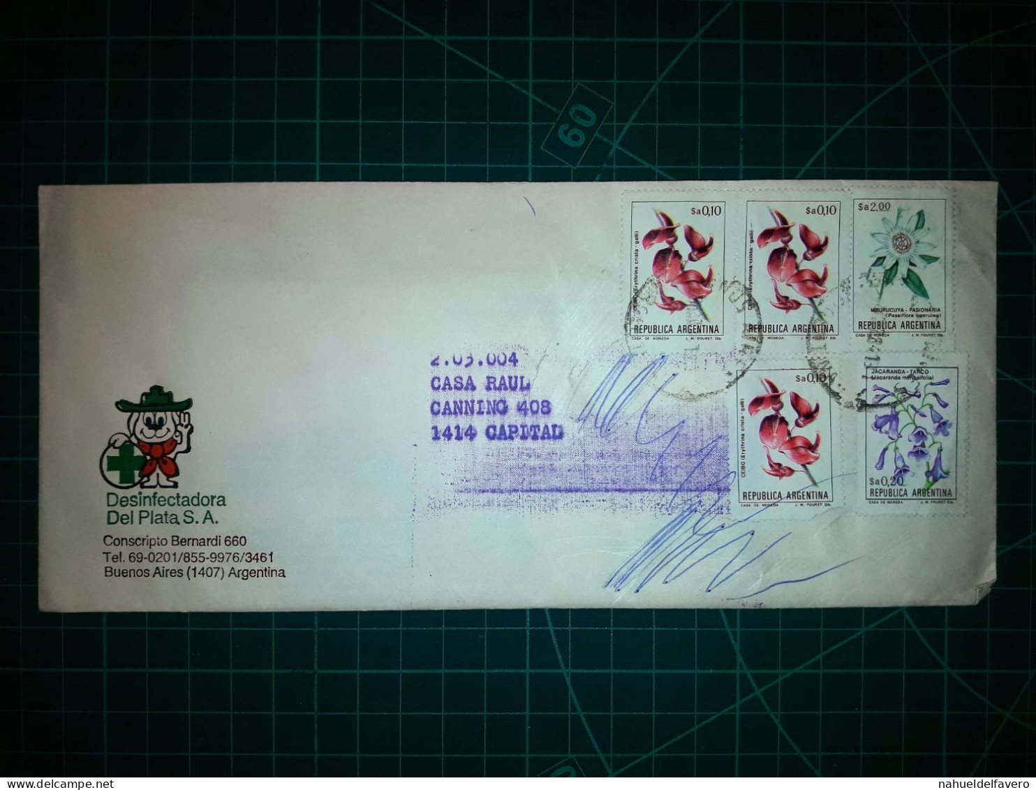 ARGENTINE, Enveloppe Largo Appartenant à "Desinfectadora Del Plata S.A." Circulé Dans Capital Federal Dans Les Années 19 - Used Stamps